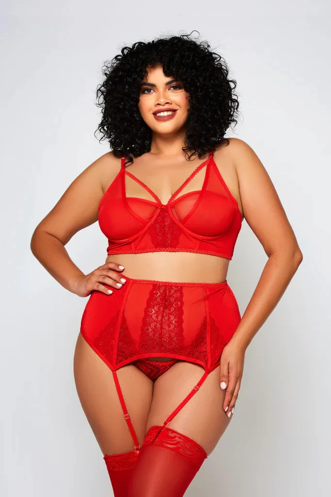 Strappy 3 piece Bra, Thong, and Garter Set - Image 4